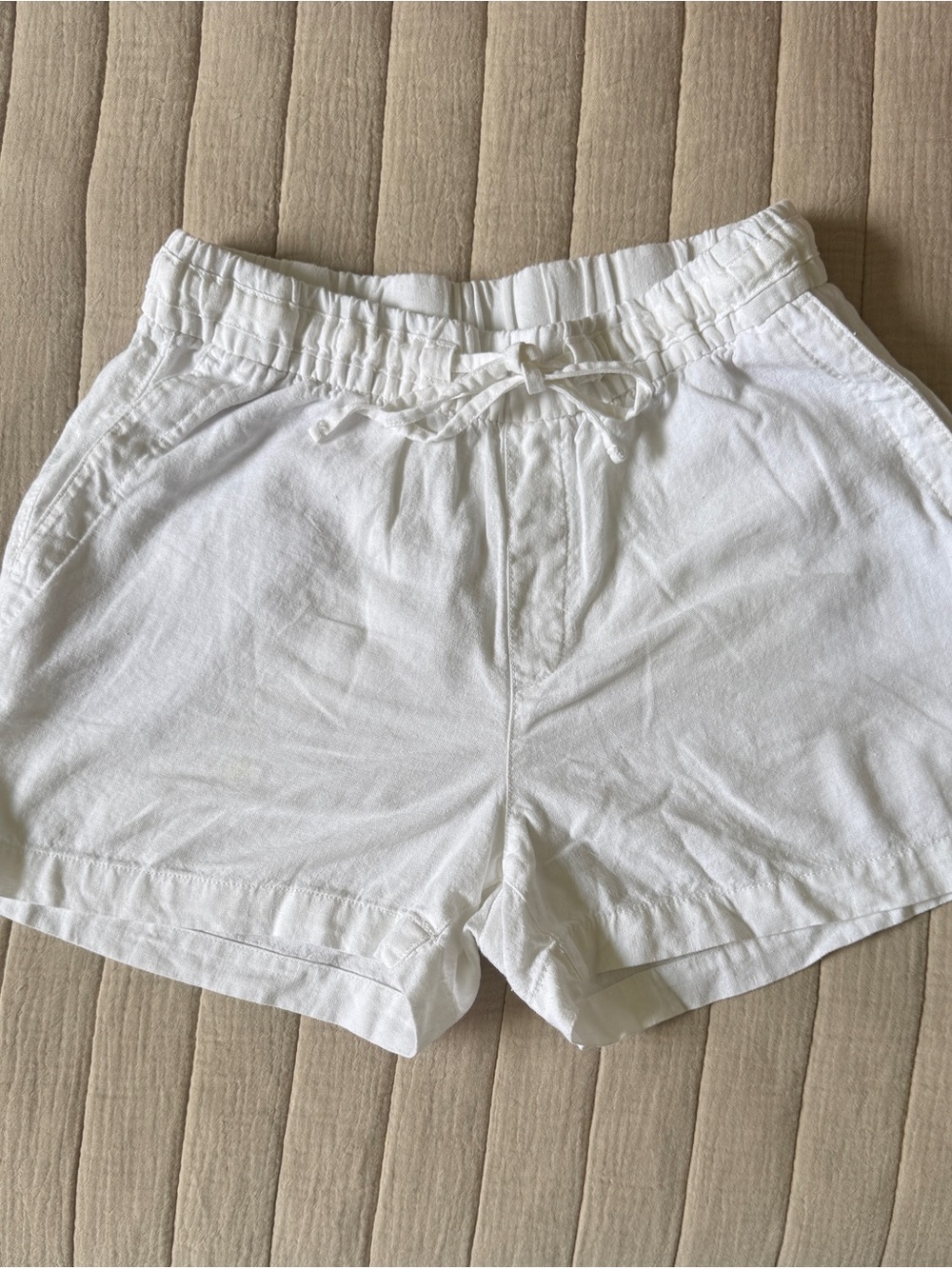GAP White High-Waist Drawstring Cotton Blend Shorts